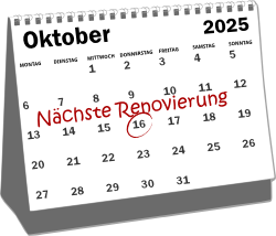 Kalender von 2025 mit dem Vermerk Nächste Renovierung